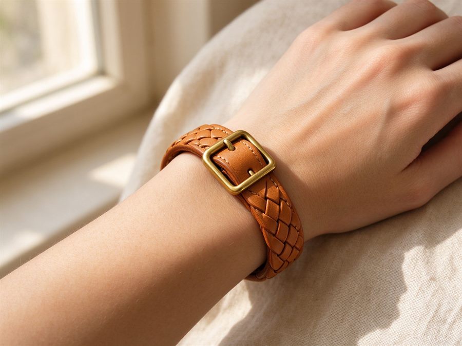 Braided Leather Wrist Strap detail