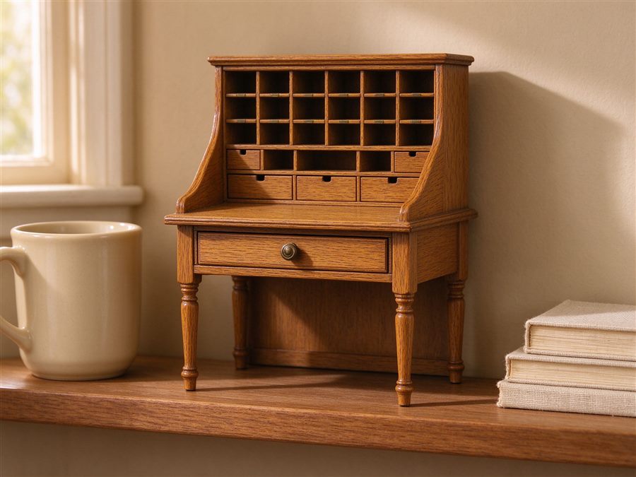 Mini Oak Writing Desk detail