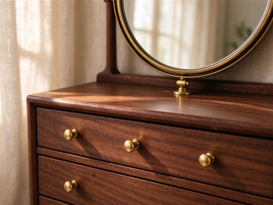 Walnut Dresser with Mirror detail
