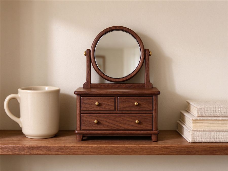 Walnut Dresser with Mirror detail